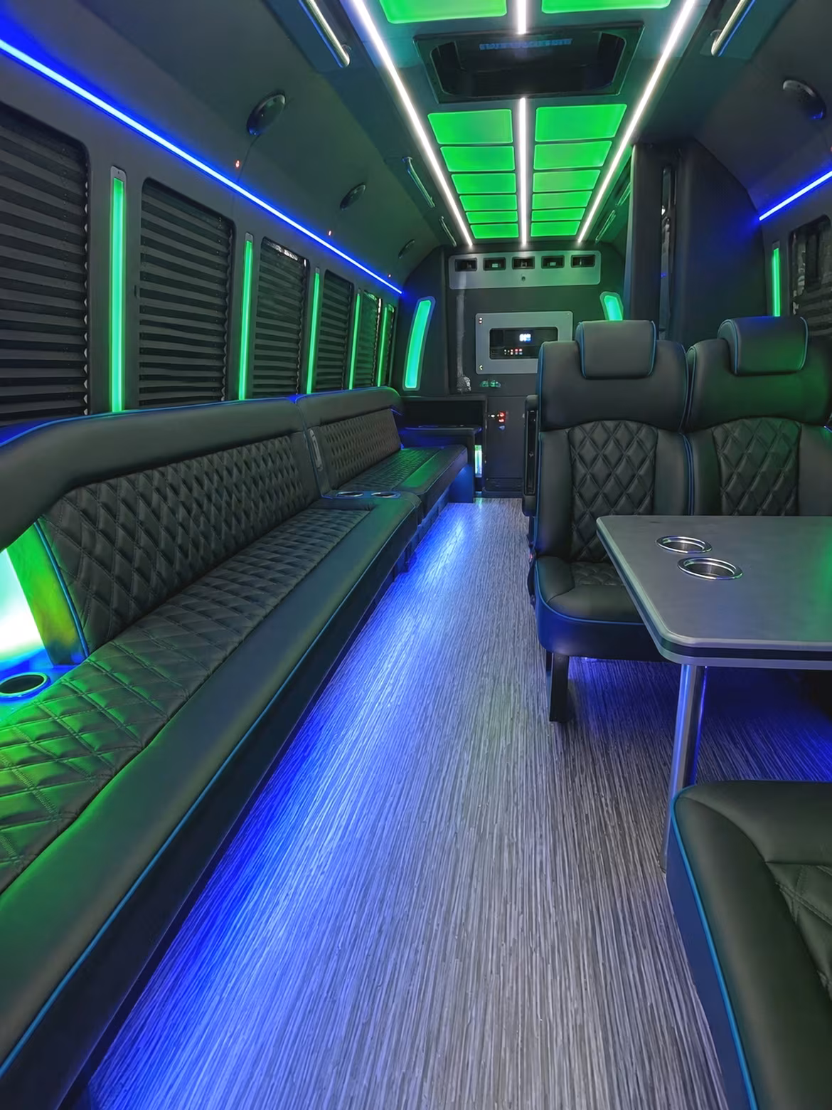 Passenger seating aboard a party bus rental serving Reno